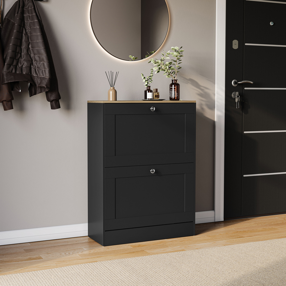 VIDA DESIGNS 2 Drawer Black and Oak Effect Shoe Cabinet Image 5