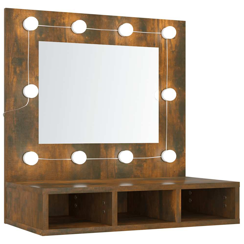 vidaXL 4 Open Shelf Smoked Oak LED Mirror Bathroom Cabinet Image 2