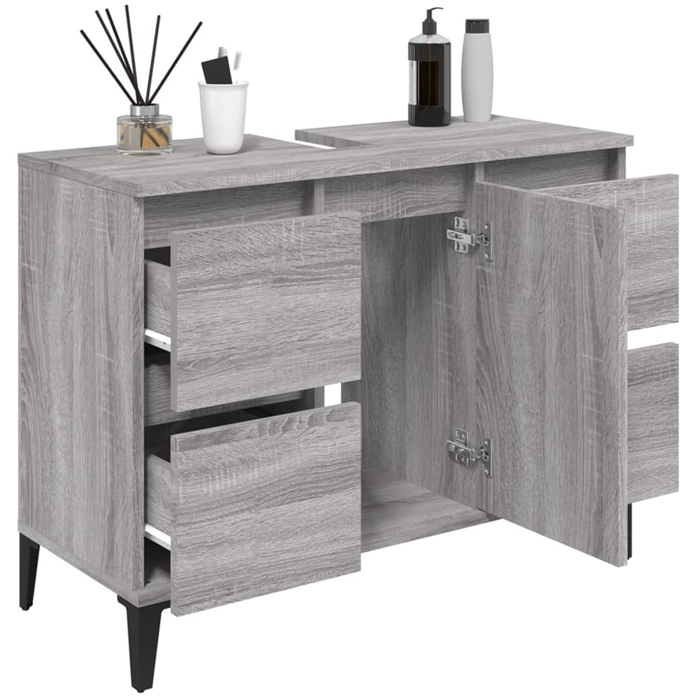 vidaXL Single Door 4 Drawers Grey Sonoma Bathroom Sink Cabinet Image 3