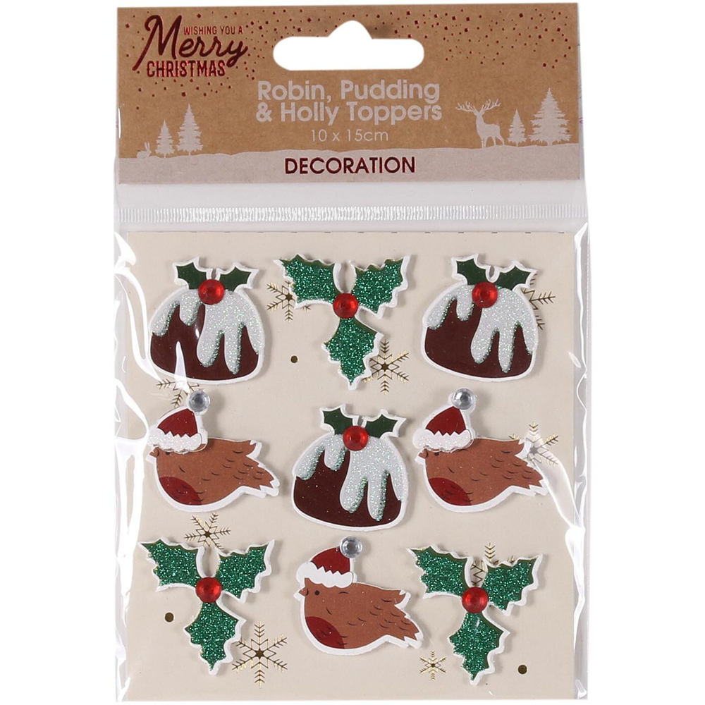 Pack of Nine Robin, Pudding and Holly Toppers Image