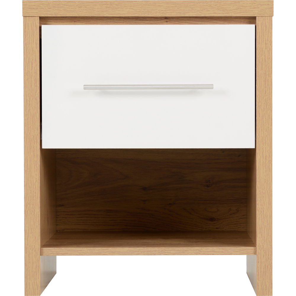 Seconique Seville Single Drawer White Gloss Light Oak Effect Veneer Bedside Table Image 3