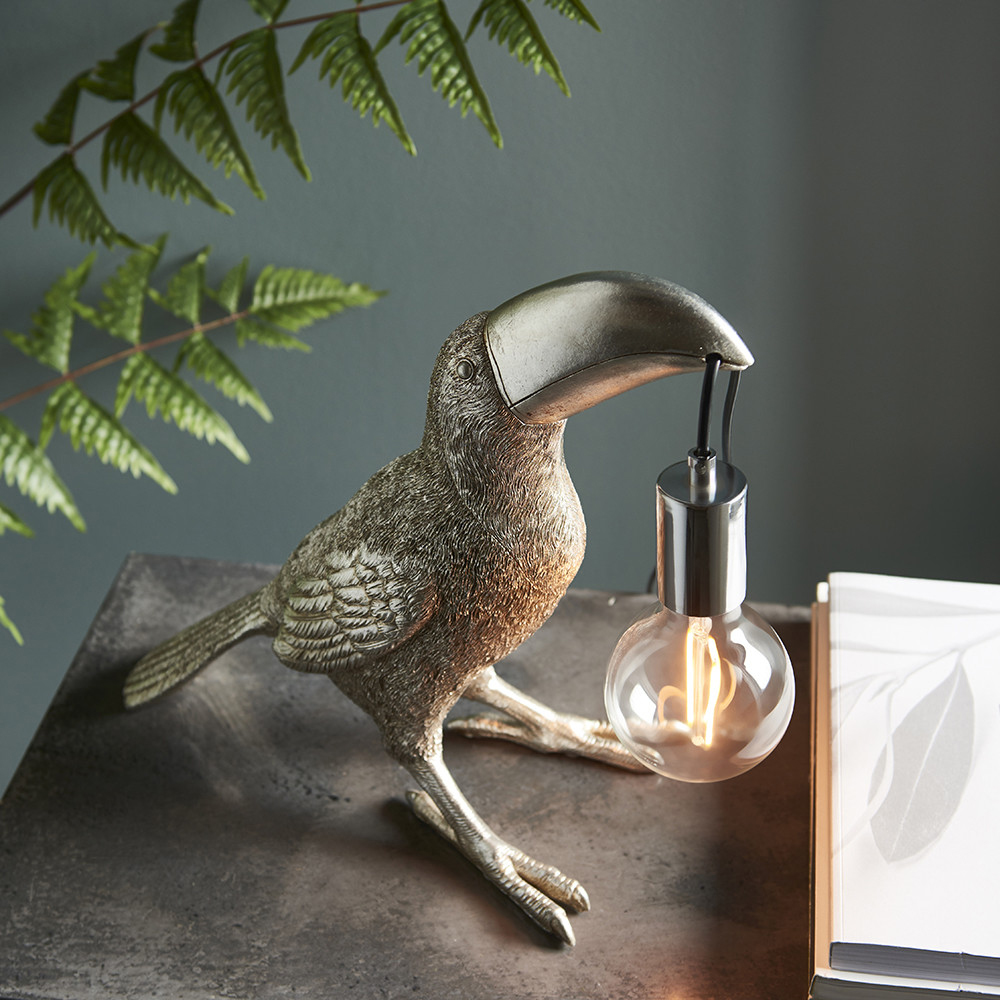 Merano Andria Vintage Silver Paint and Chrome Toucan Table Lamp Image 5