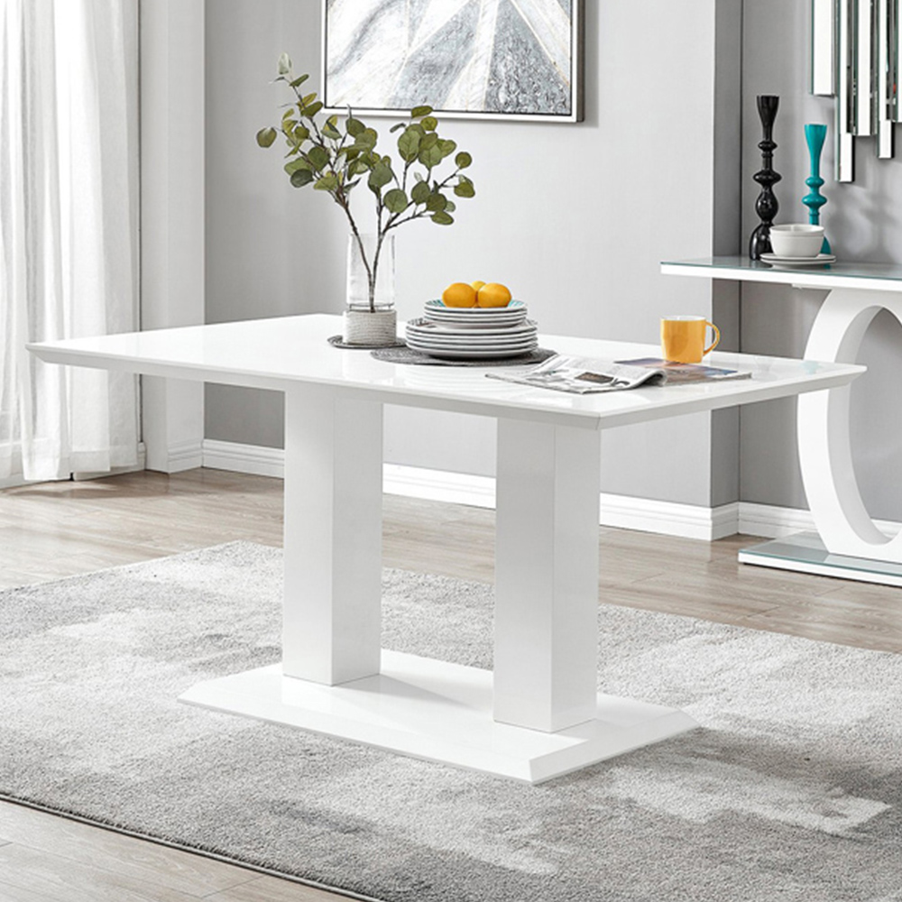 Furniturebox Molini Cesano 6 Seater Dining Set White Gloss Black and Chrome Image 2