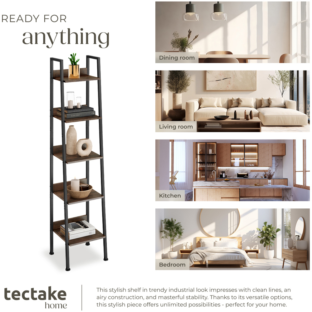 tectake 5 Shelf Dark Wood Shelving Unit 31.5 x 35.5 x 170.5cm Image 7
