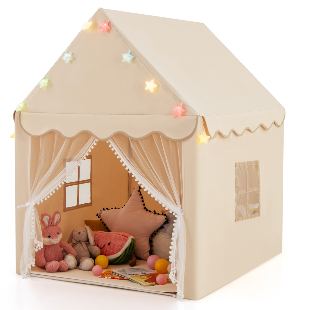 Costway Beige Large Kids Play House with Washable Mat and Star Light Image 3