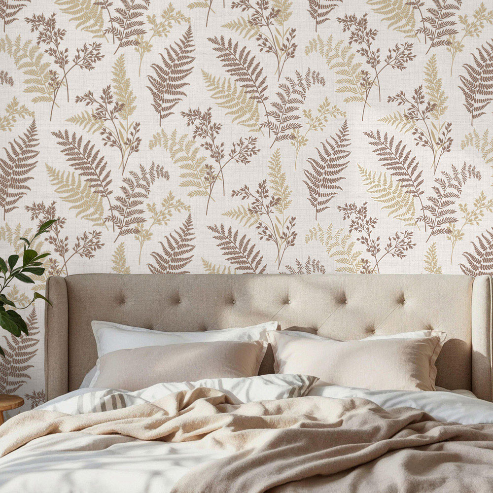 Fine Décor Fern Textured Linen Fabric Effect Mocha Wallpaper Image 4