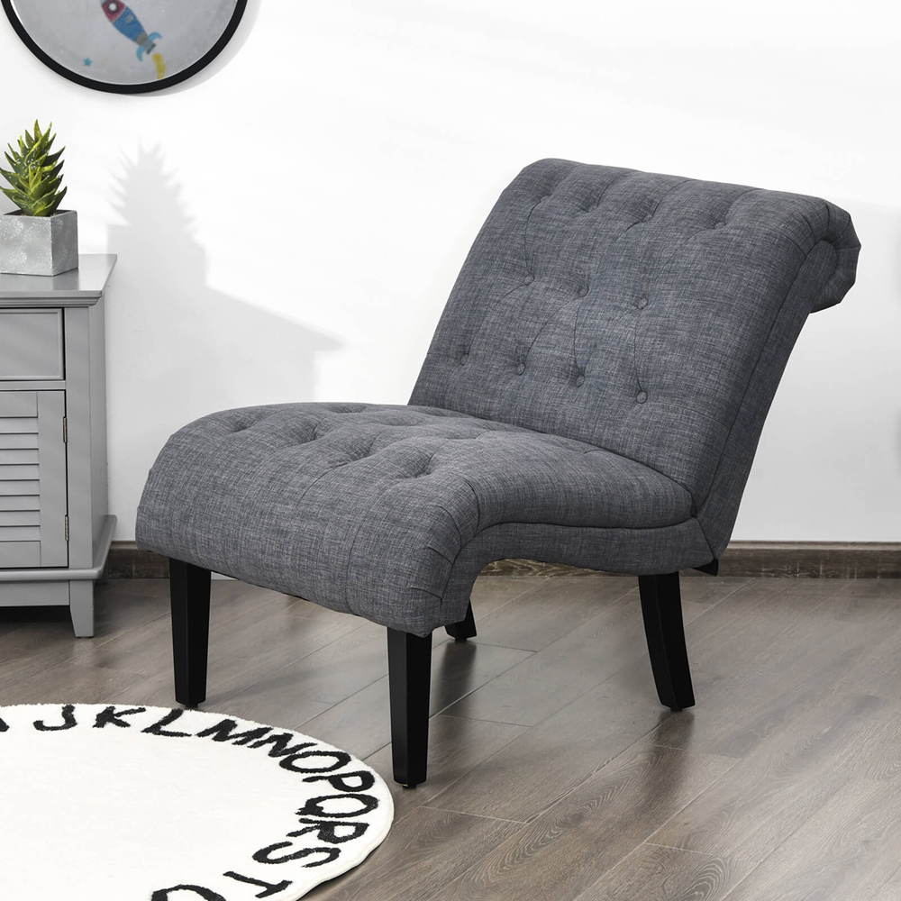 Costway Dark Grey Button Tufted Linen Accent Chair Image 5
