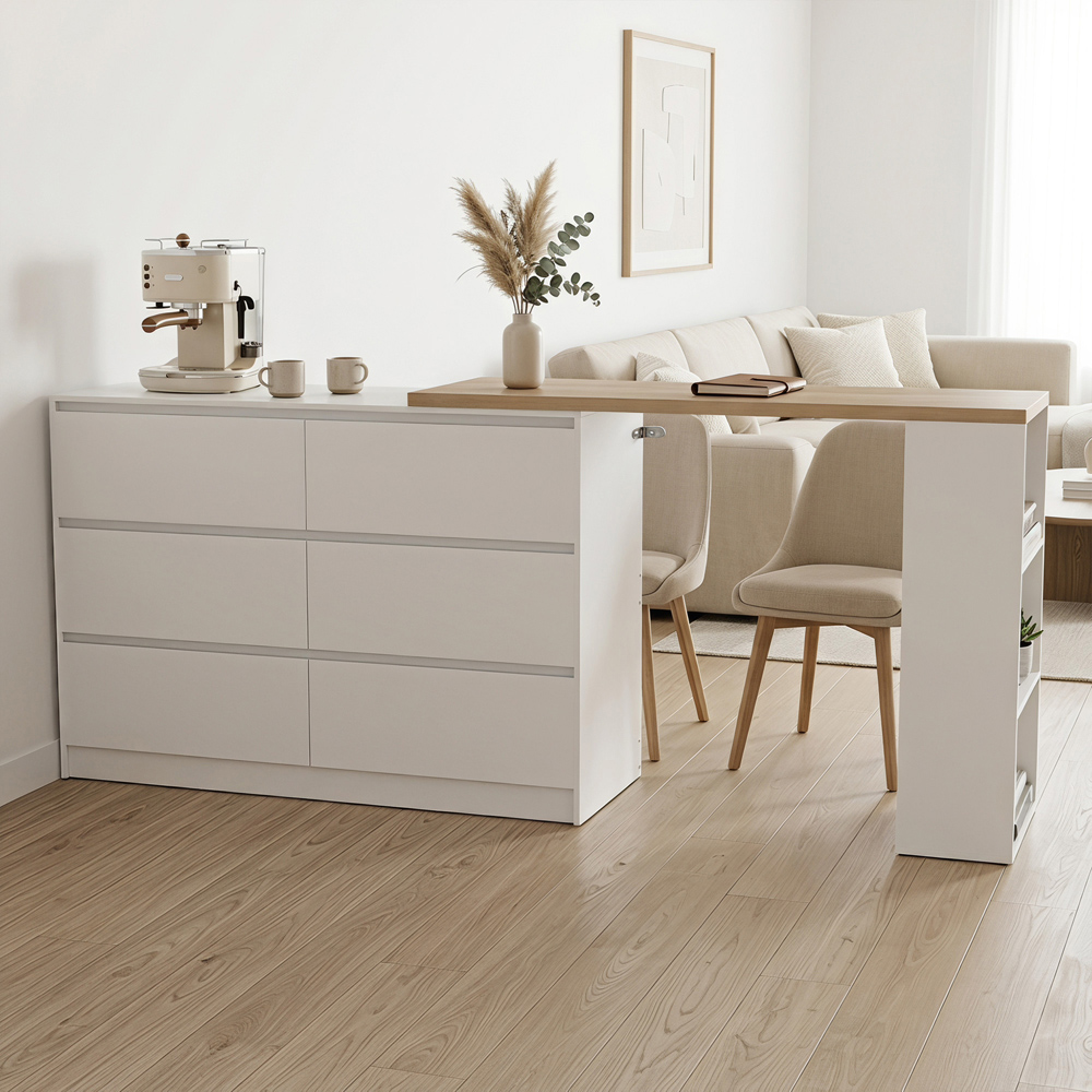 HOMCOM 6 Drawer 3 Shelf White Vanity Table Image 4