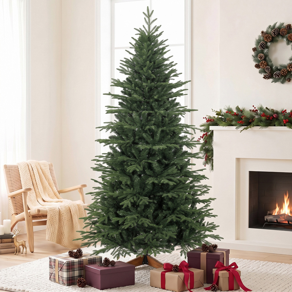 HOMCOM Green Artificial Christmas Tree with 2719 Branch Tips and Solid Pine Wood Stand 7ft Image 2