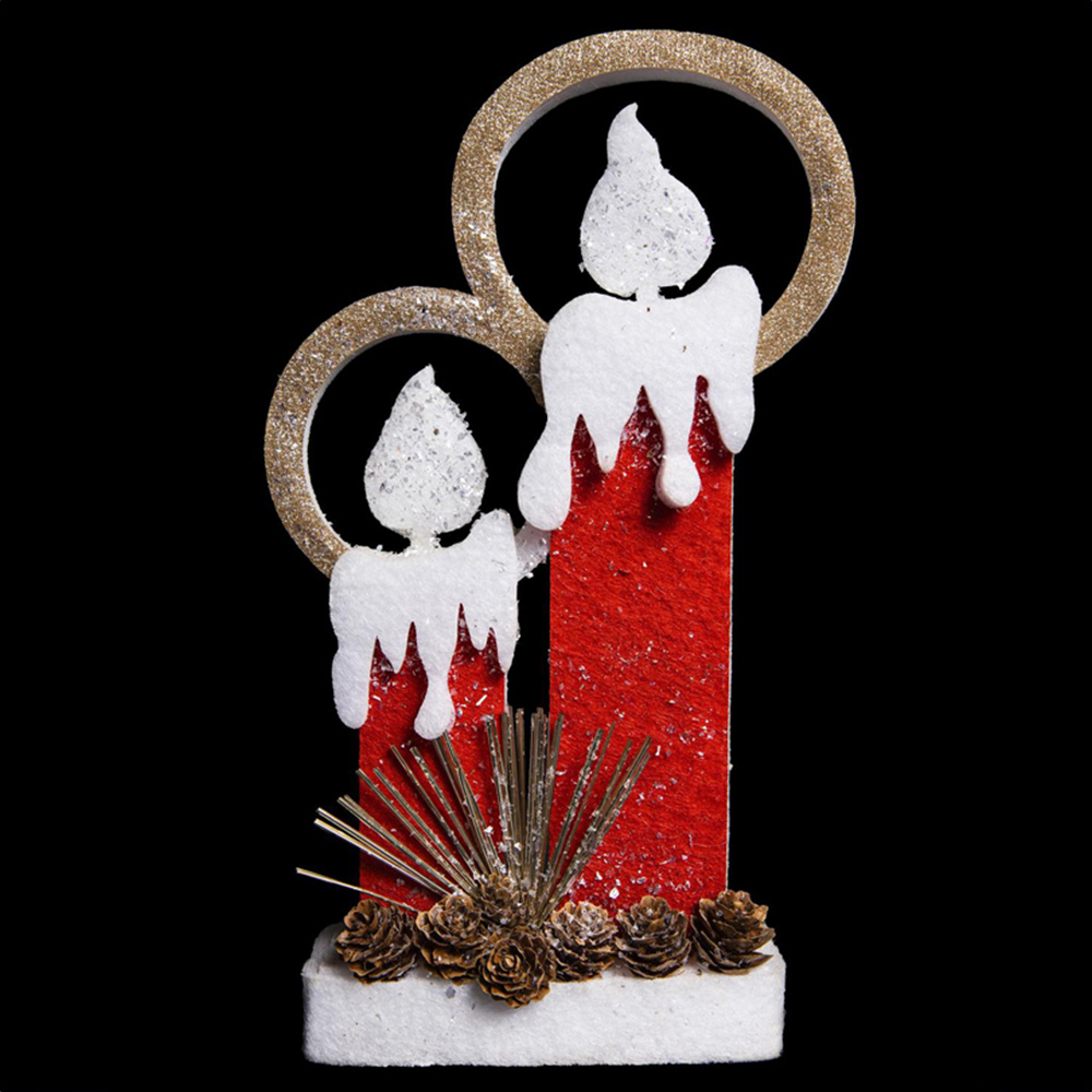Shatchi Red Glitter Foam Snow Covered Pre Lit Twin Candles Christmas Decoration 41cm Image 4