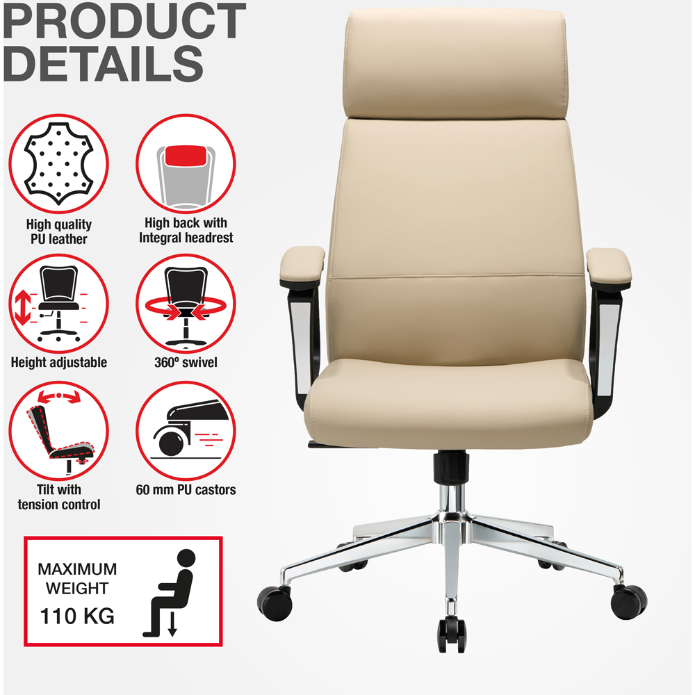 TTAP Cream Faux Leather High Back Executive Office Chair Image 8