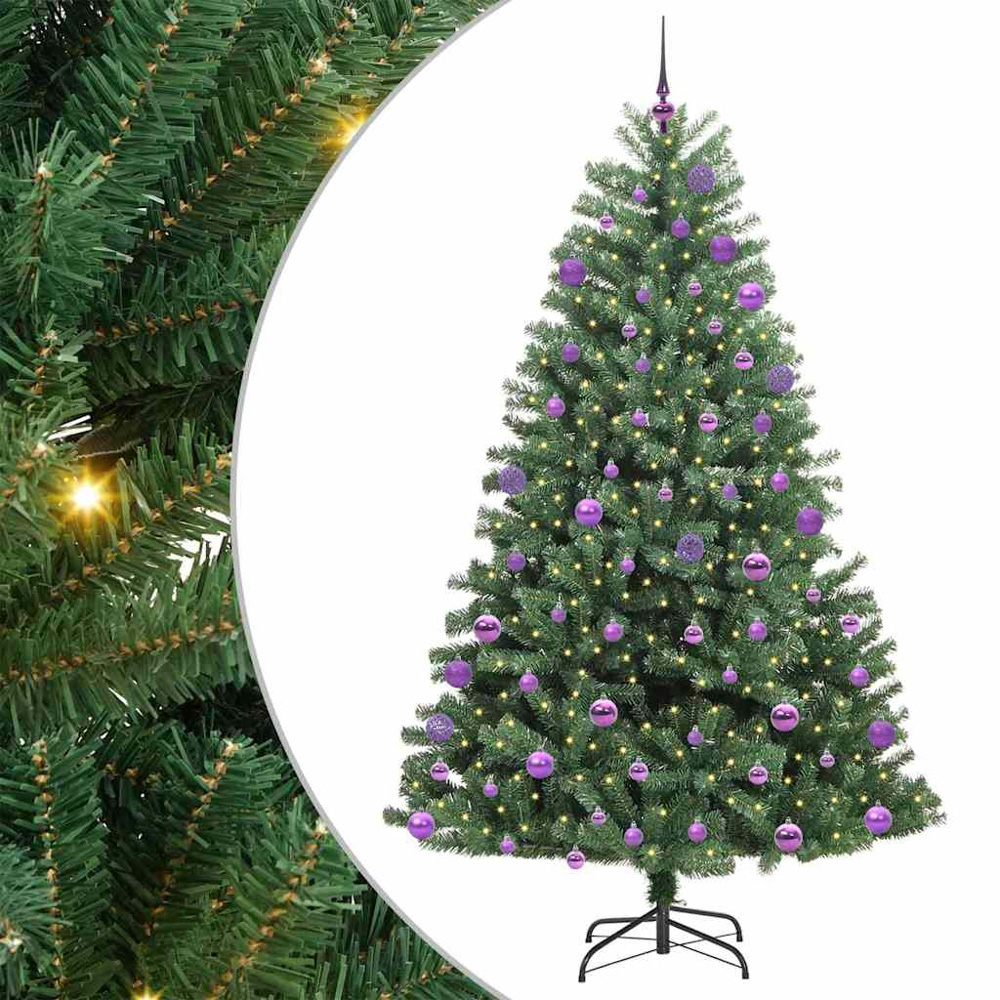 vidaXL Pre-Lit Lilac Baubles Green Artificial Hinged Christmas Tree 6ft Image 2