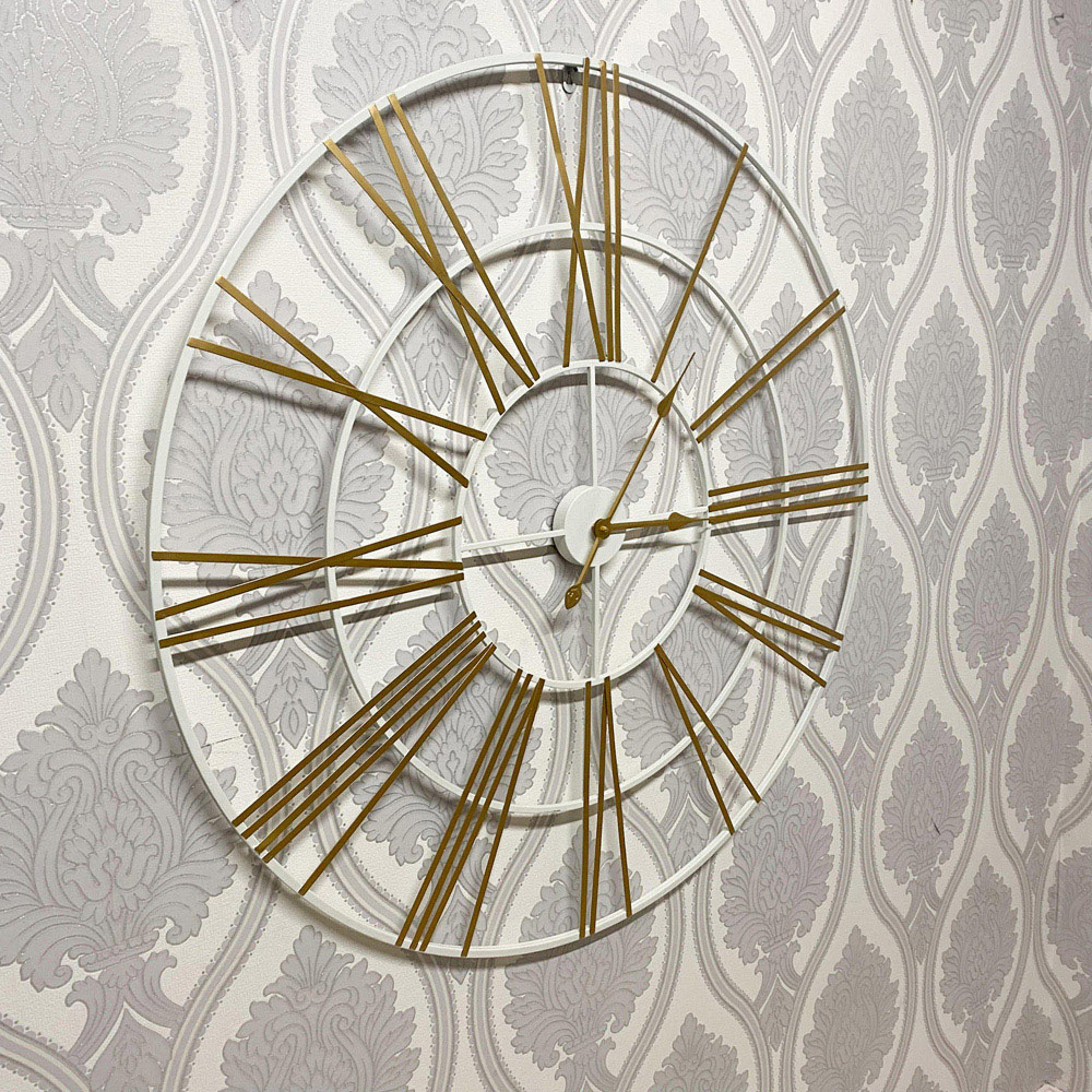 Acacia Home White and Gold Round Wall Clock 100cm Image 2
