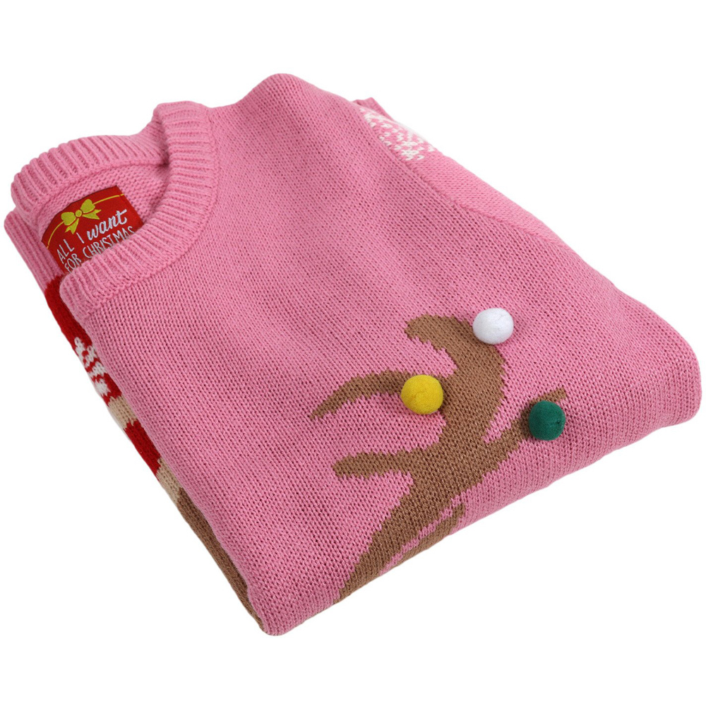 Kids Reindeer Jumper  - Pink / 4-6 Years Image 3