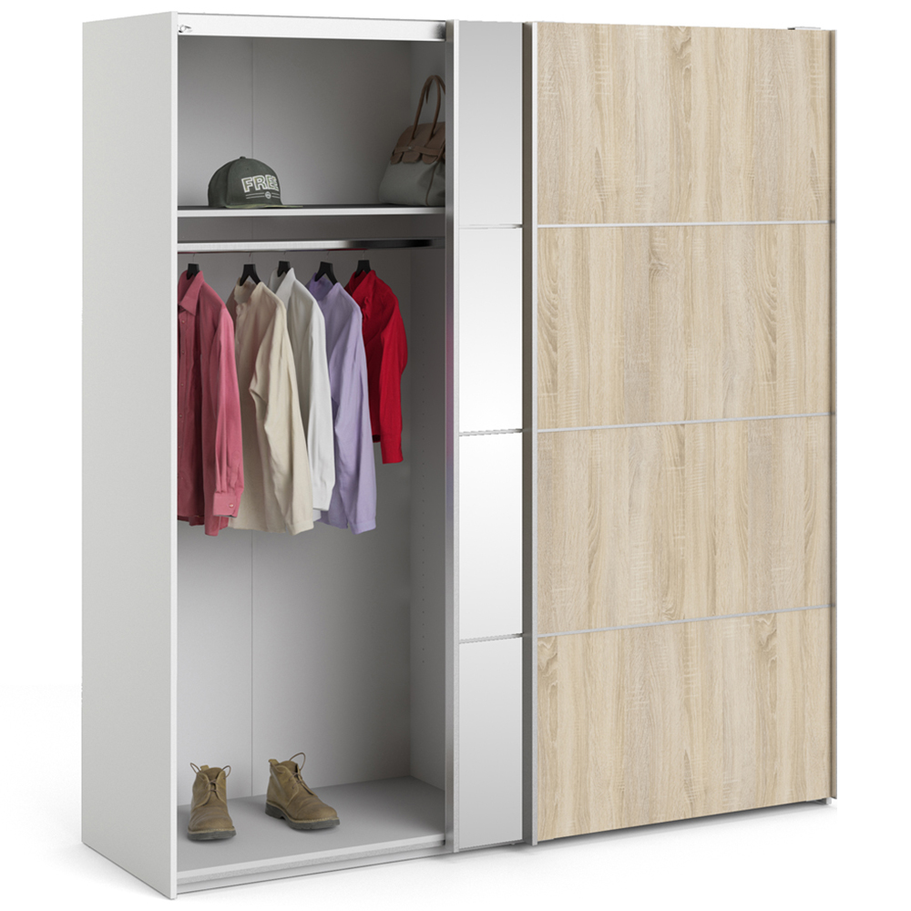 Verona 2 Door 2 Shelf White and Oak Mirrored Sliding Wardrobe Image 8