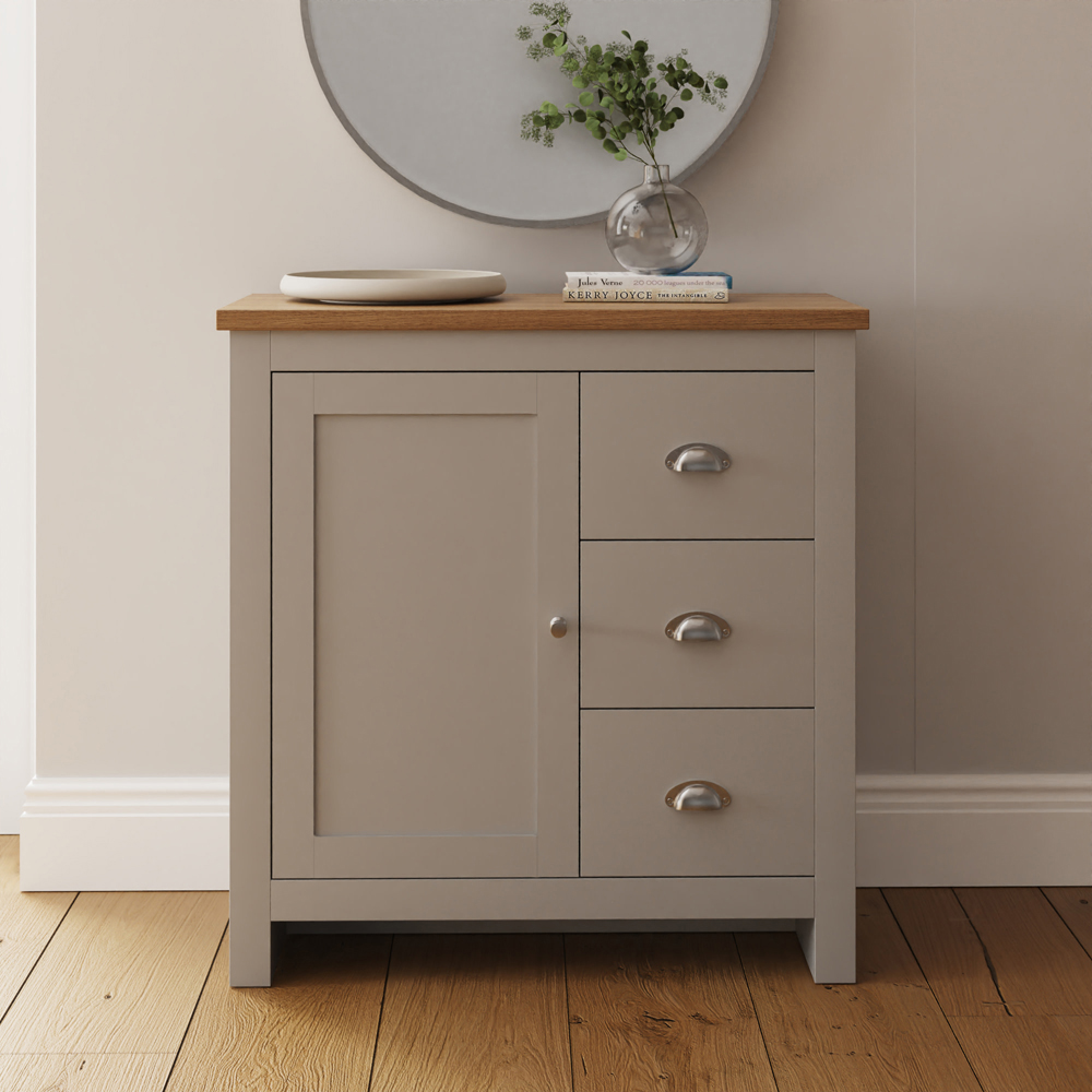 GFW Lancaster Single Door 3 Drawer Grey Storage Unit Image 7