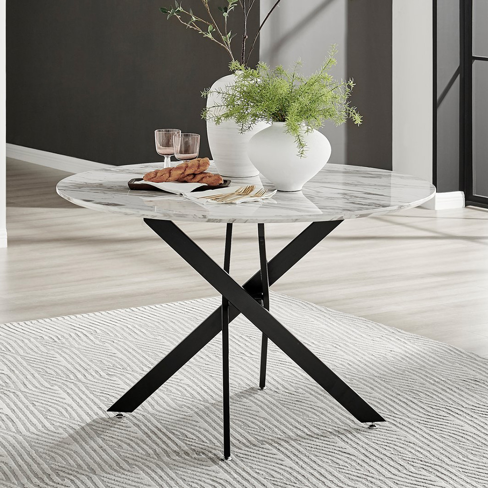 Furniturebox Arona Cesano Marble Effect 4 Seater Dining Set White and Black Image 2