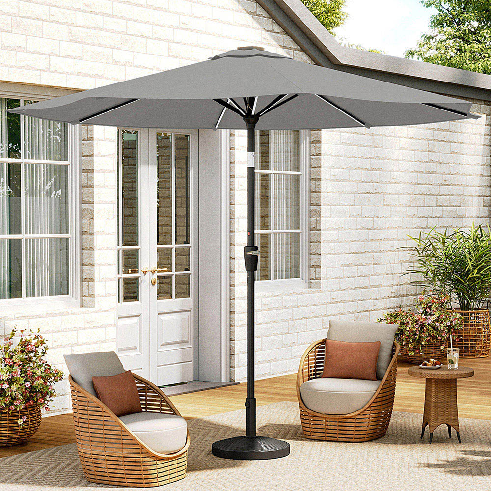 Living and Home Light Grey Solar LED Crank and Tilt Parasol with Resin Woven Base 3m Image 7