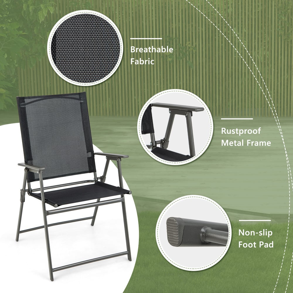 Costway Set of 2 Black Foldable Garden Dining Chair Image 6