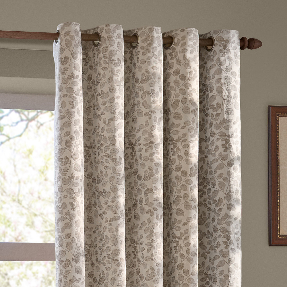 Wylder Grace Leaf Natural Jacquard Fully Lined Eyelet Curtains 168 x 137cm Image 4