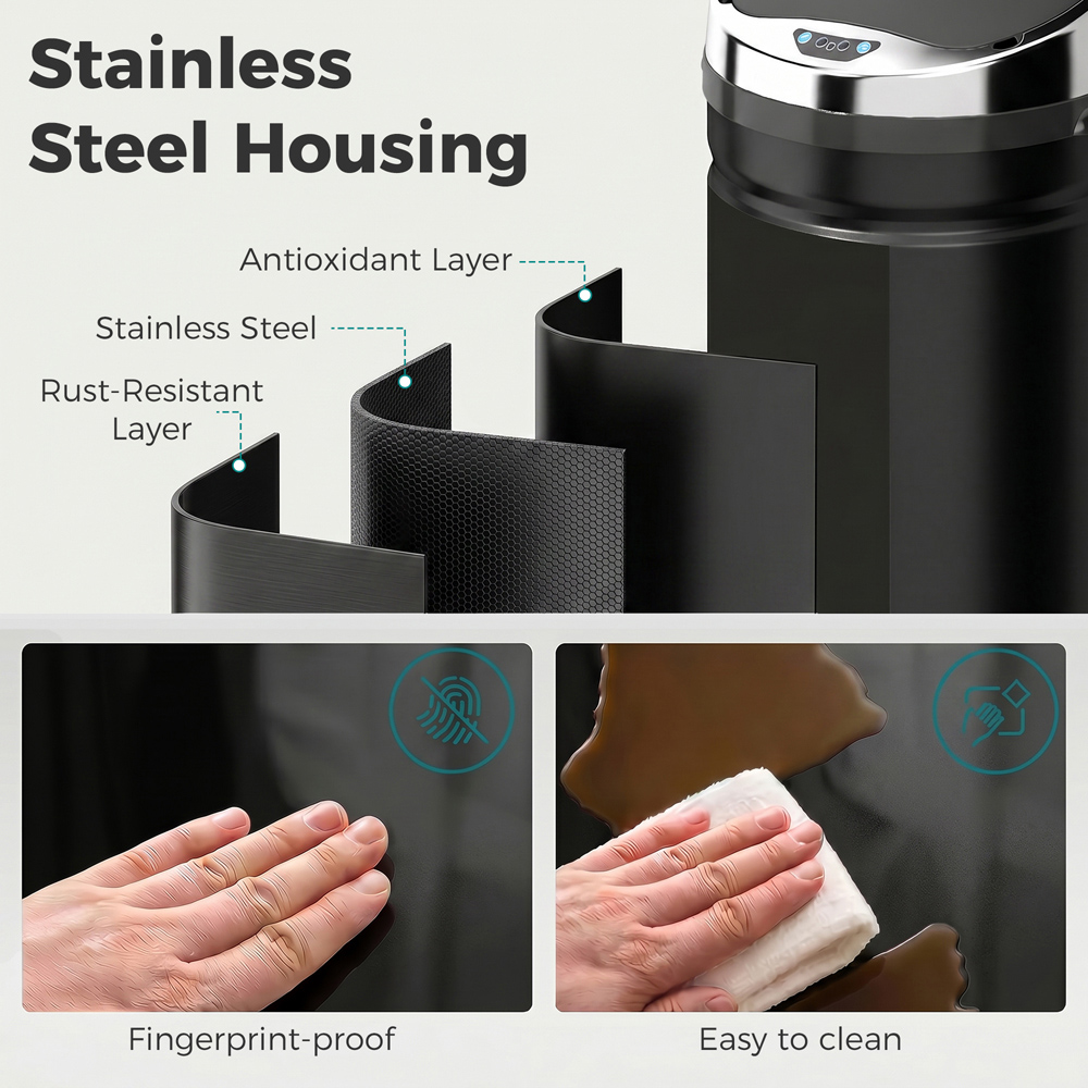 HOMCOM Black Stainless Steel Soft Close Sensor Bin 42L Image 5