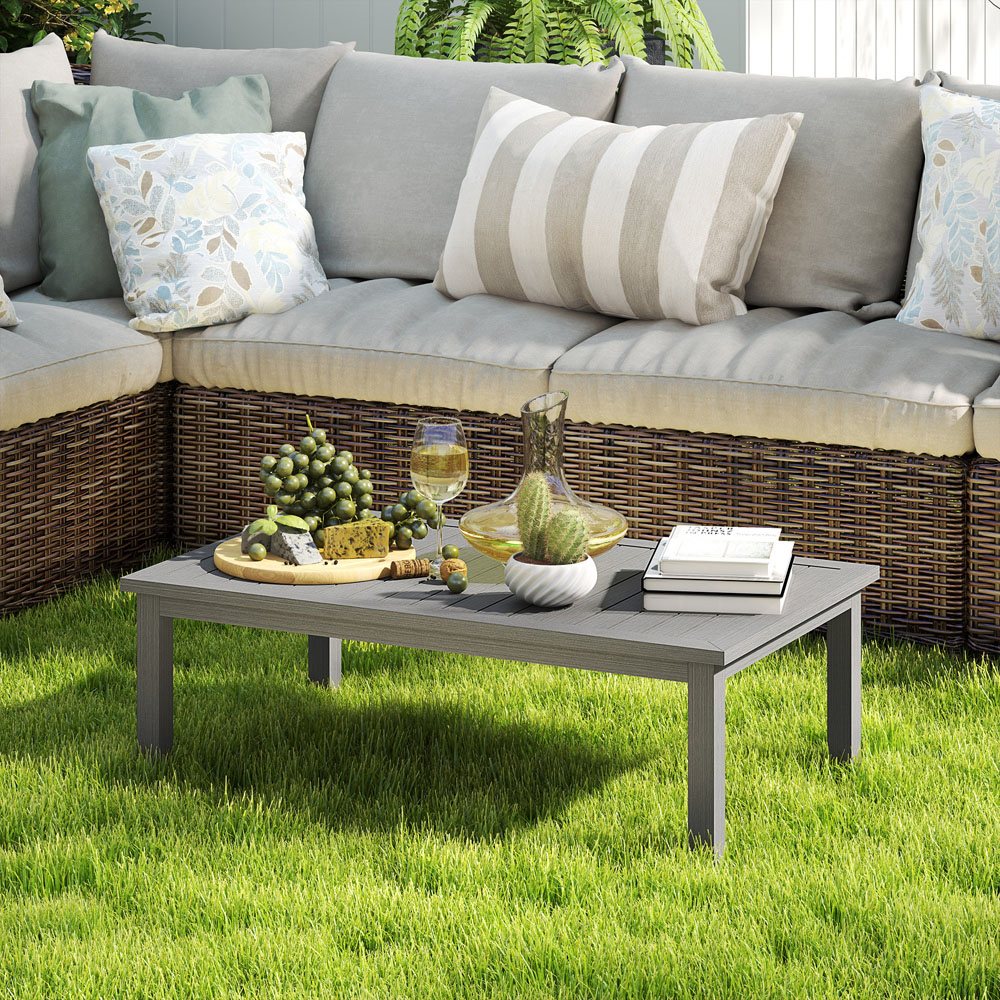 Outsunny Grey Wood Grain Effect Garden Coffee Table Image 3