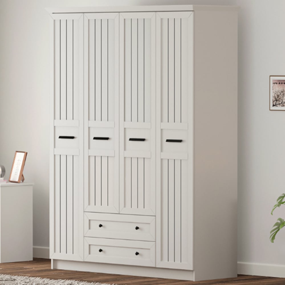 Evu VIENNA XL 4 Doors 2 Drawers White Wardrobe Image 1