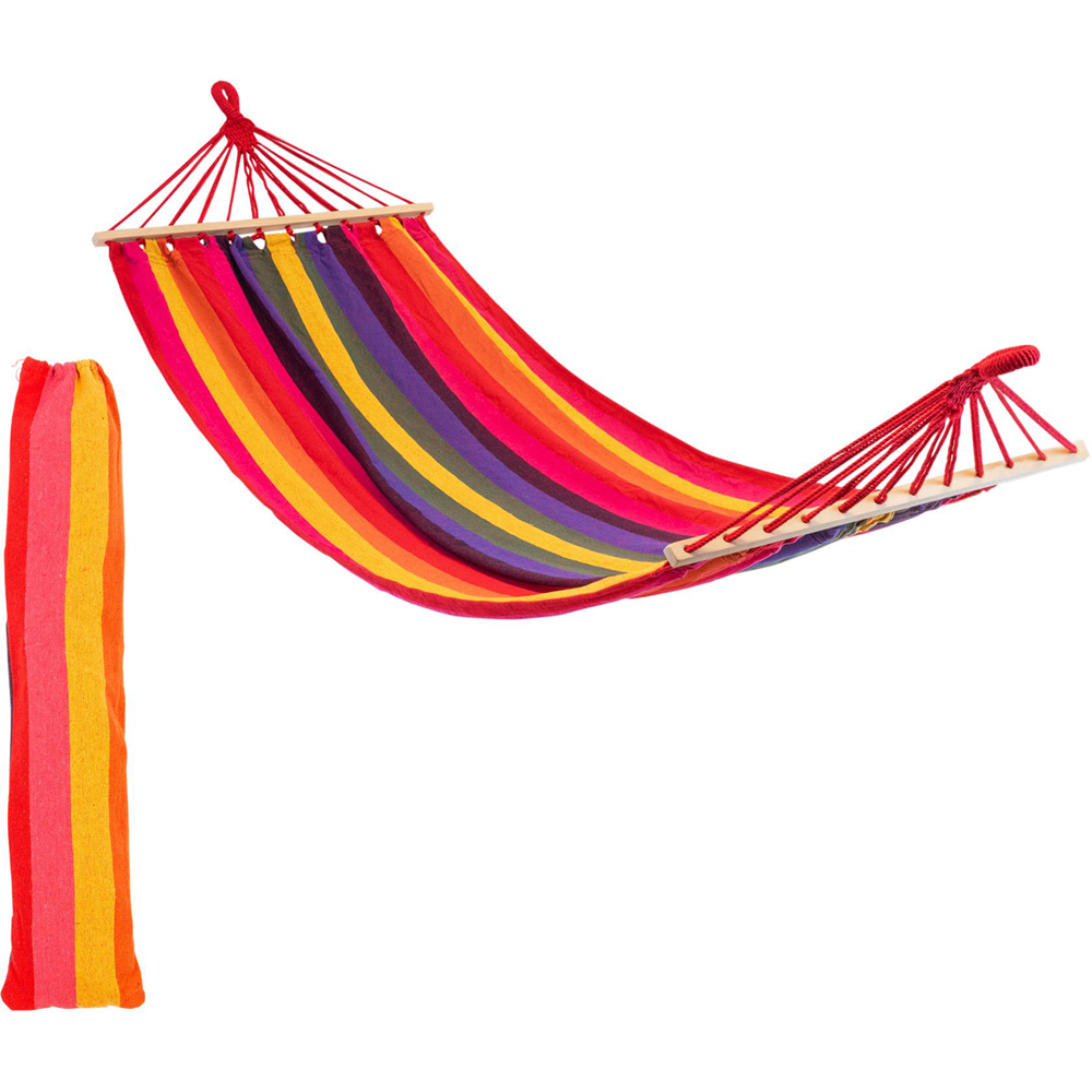 Harbour Housewares Multi-Stripe Cotton Garden Hammock with Spreader Bars Image 2