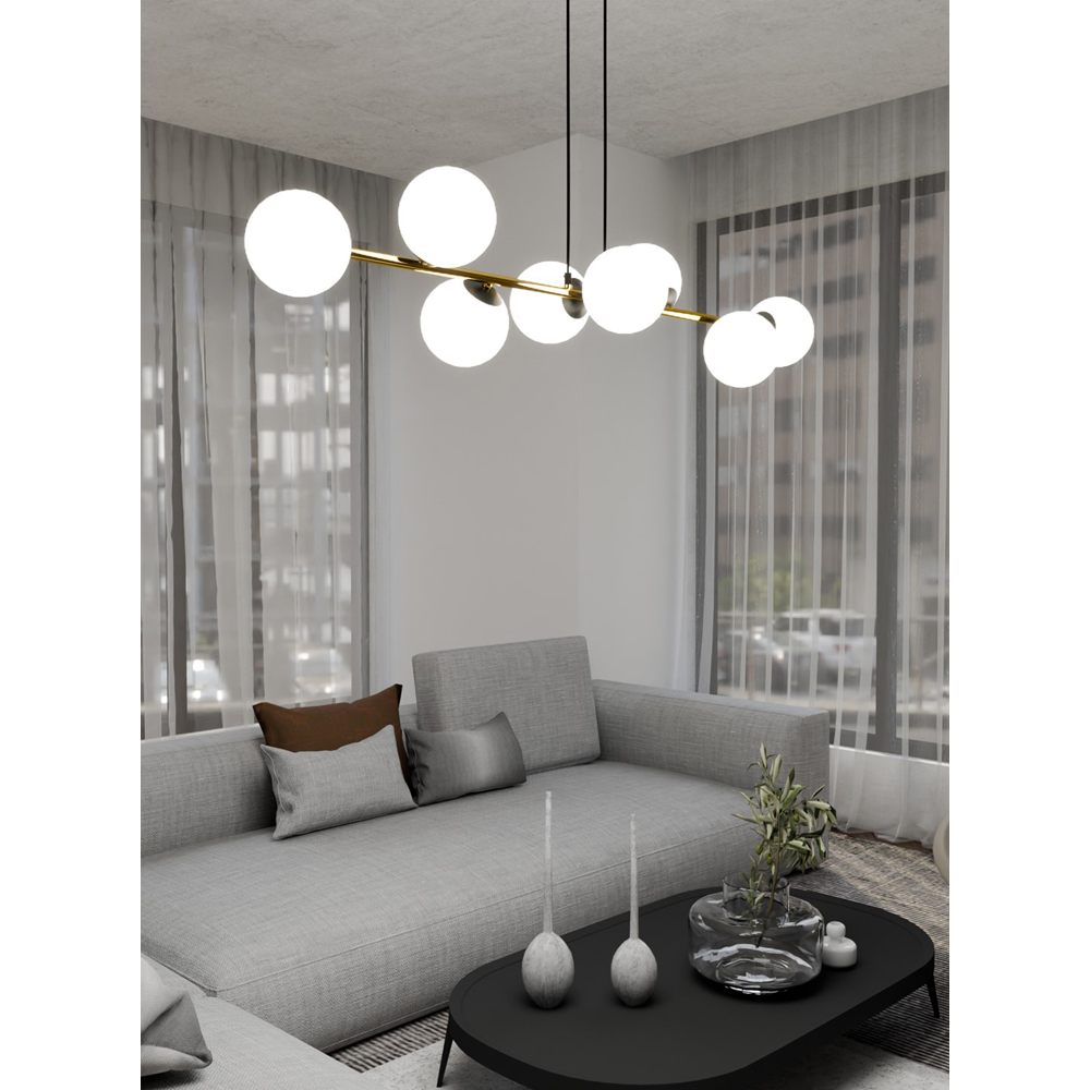 Emibig Gravity 8 Light White Shade Black and Gold E14 Ceiling Pendant Light Image 7