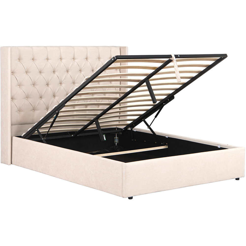 OAT Home Wrenbury Double Natural Lift-Up Ottoman Bed Frame with Buttoned Winged Headboard Image 3