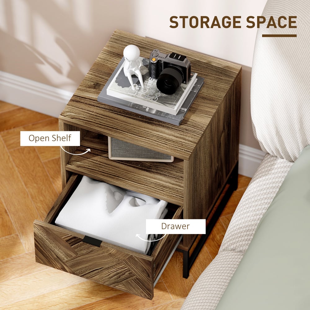 HOMCOM Single Drawer Single Shelf Brown Bedside Table Image 7