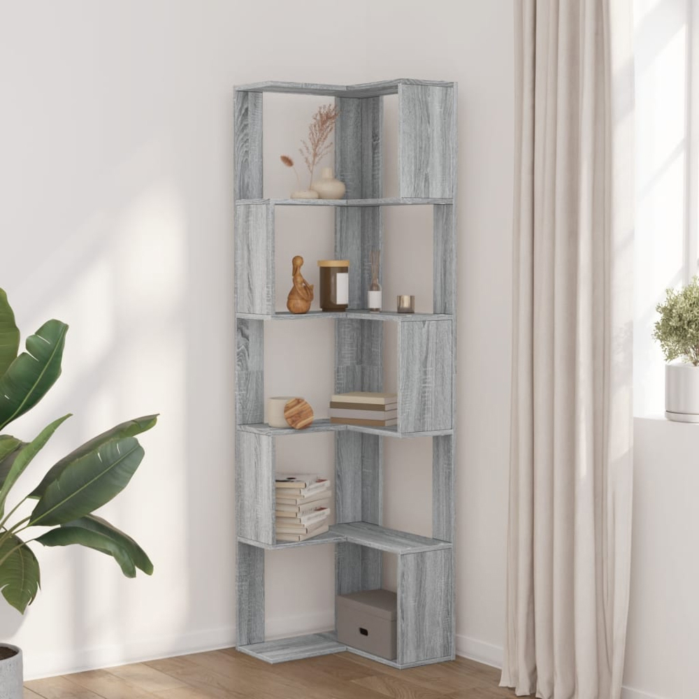 vidaXL 5 Shelf Grey Sonoma Corner Bookcase Image 8
