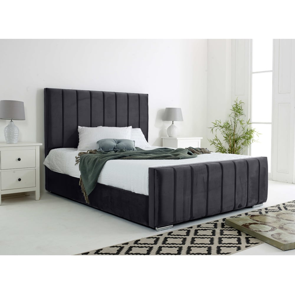 Eleganza Coraline King Size Steel Plush Velvet Bed Frame with Headboard and Footboard Image 3