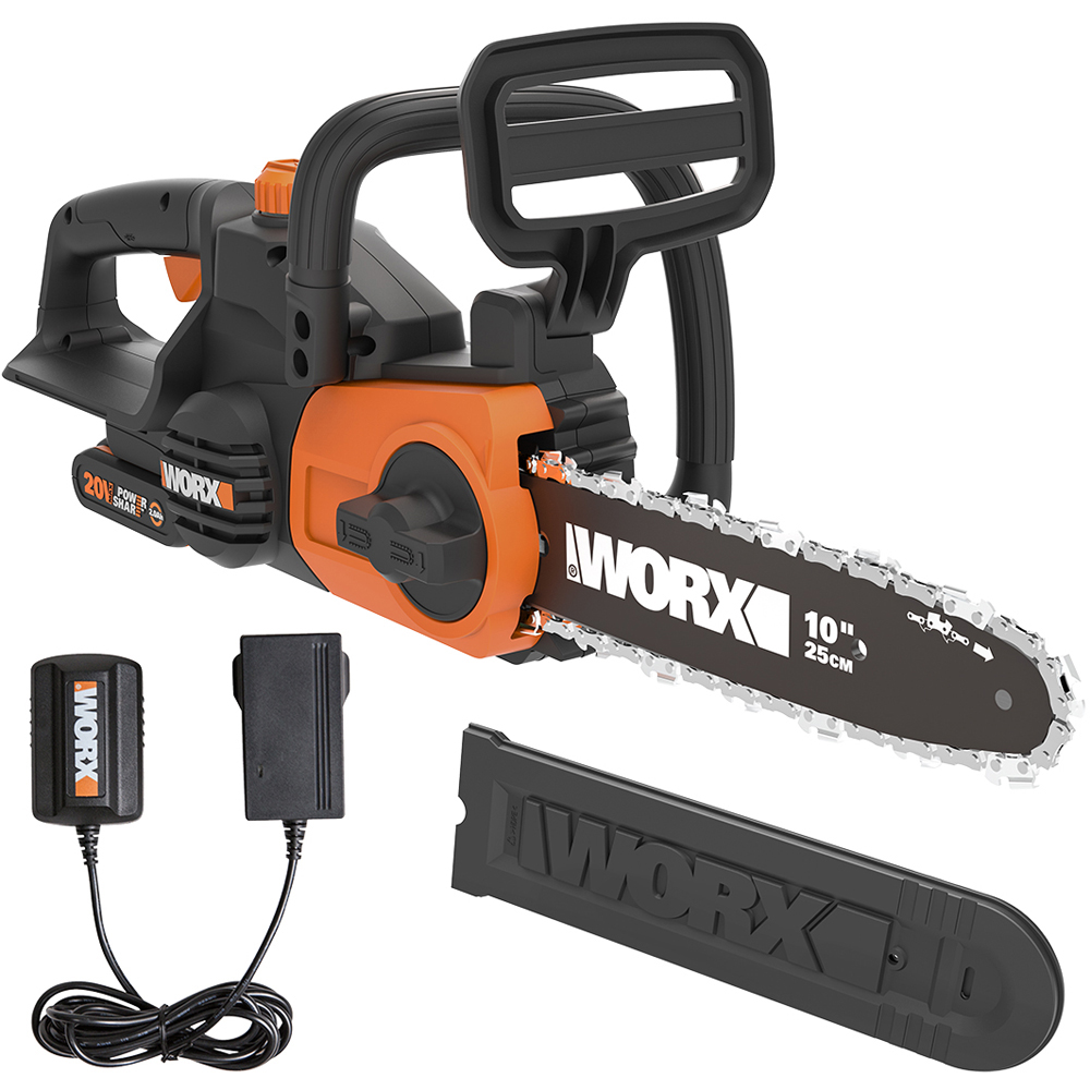 Worx WG322E.1 20V 25cm Petrol Cordless Chainsaw with 2.0Ah Battery and Blade Cover Image 2