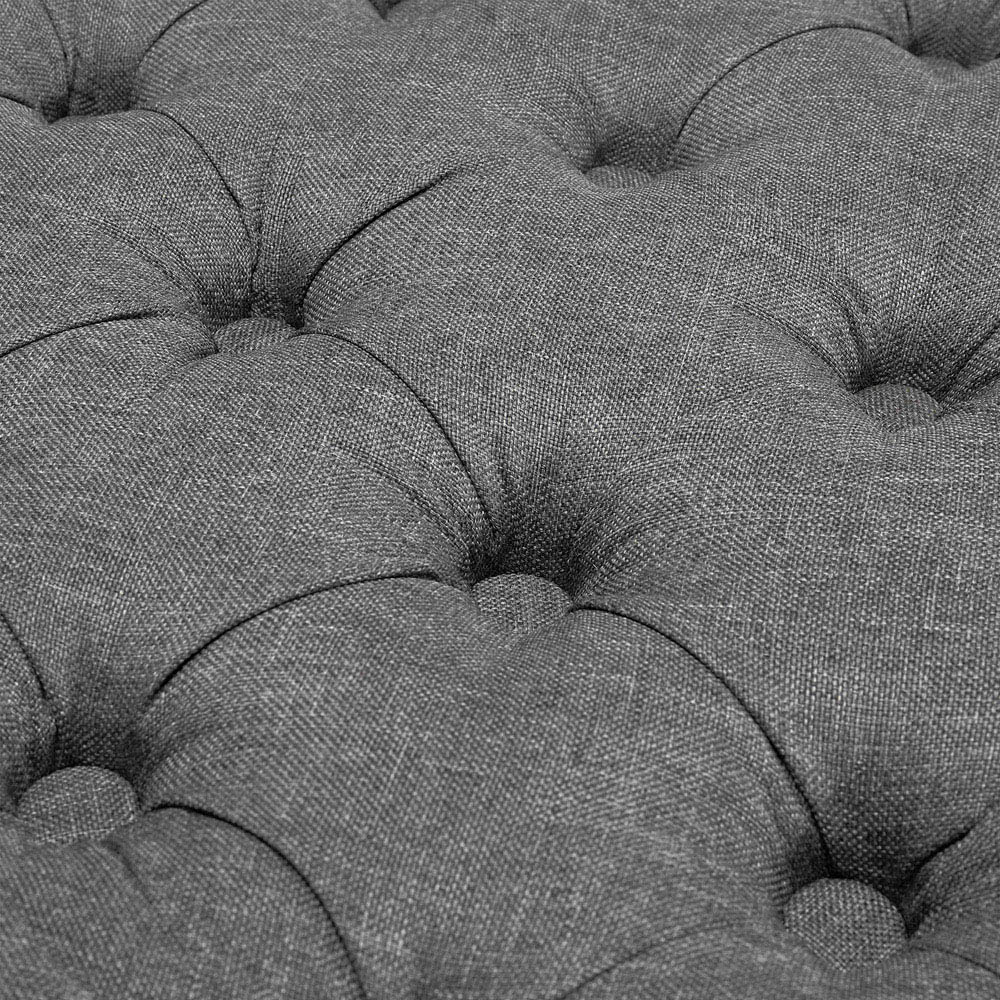 Living and Home Light Grey Linen Round Buttoned Ottoman with Studded Edge Image 6