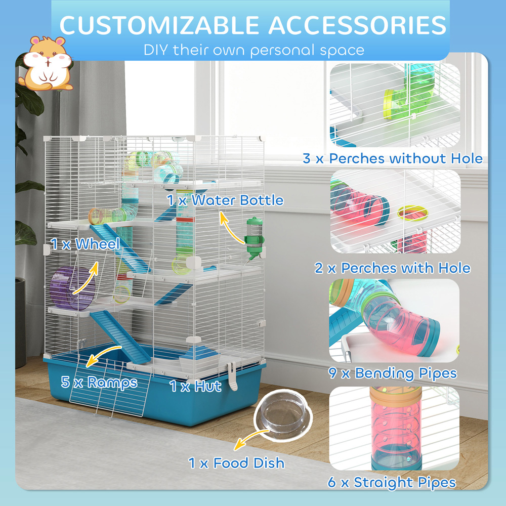 PawHut Light Blue 6 Tier Hamster Cage with Twin Tower and Accessories Image 6