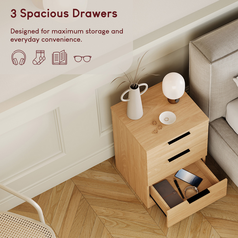 VIDA DESIGNS Trega 3 Drawer Pine Bedside Cabinet Set of 2 Image 5