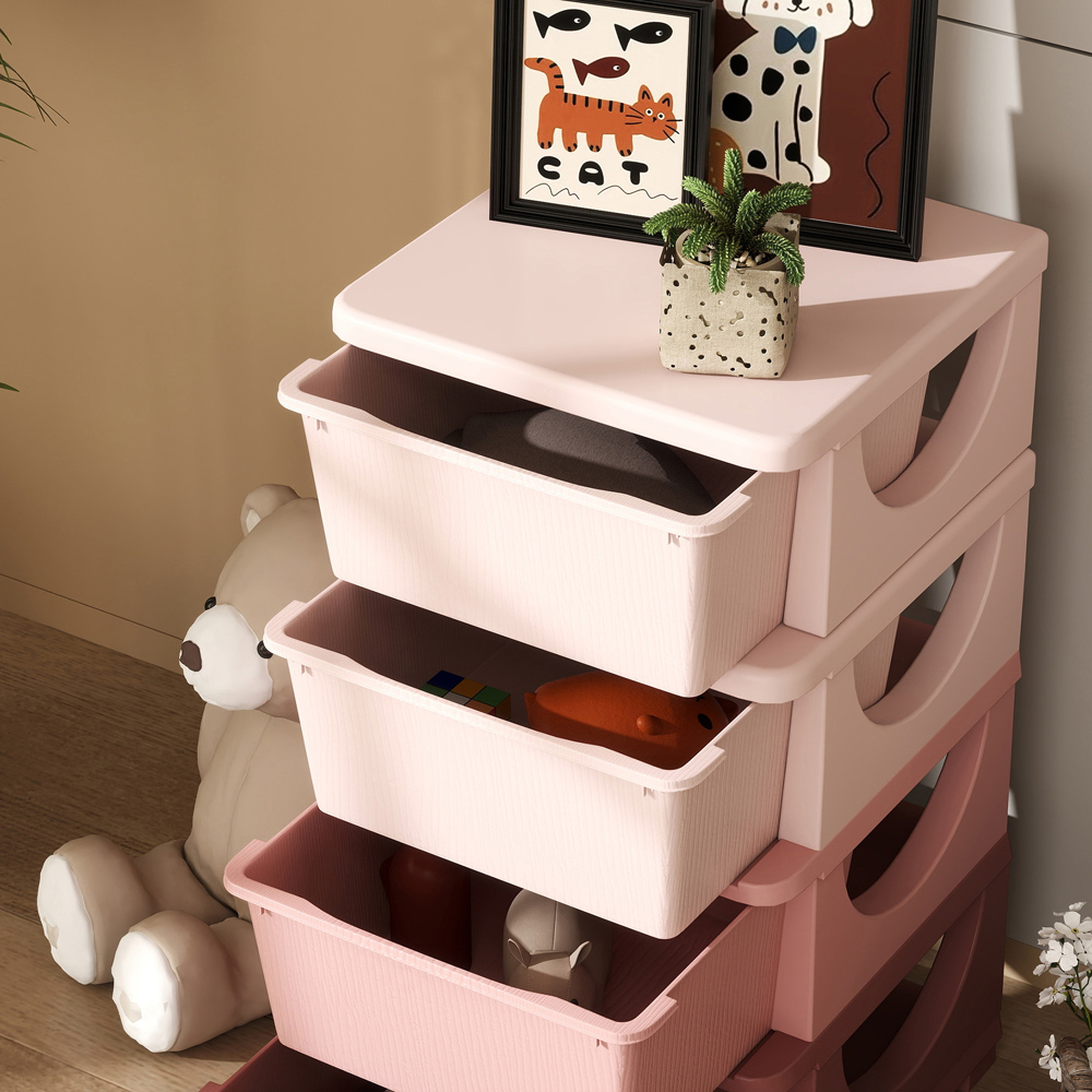 HOMCOM 4 Drawer Pink Kids Chest of Drawers Image 4