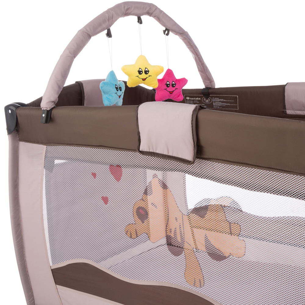 tectake Kids Brown Dog Travel Cot with Changing Mat Image 3