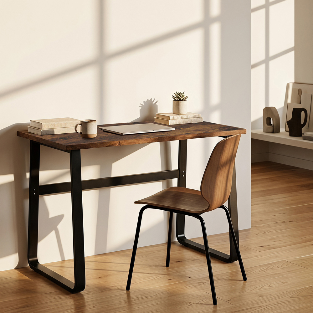 HOMCOM Industrial-Style Writing Desk Rustic Brown and Black Image 3