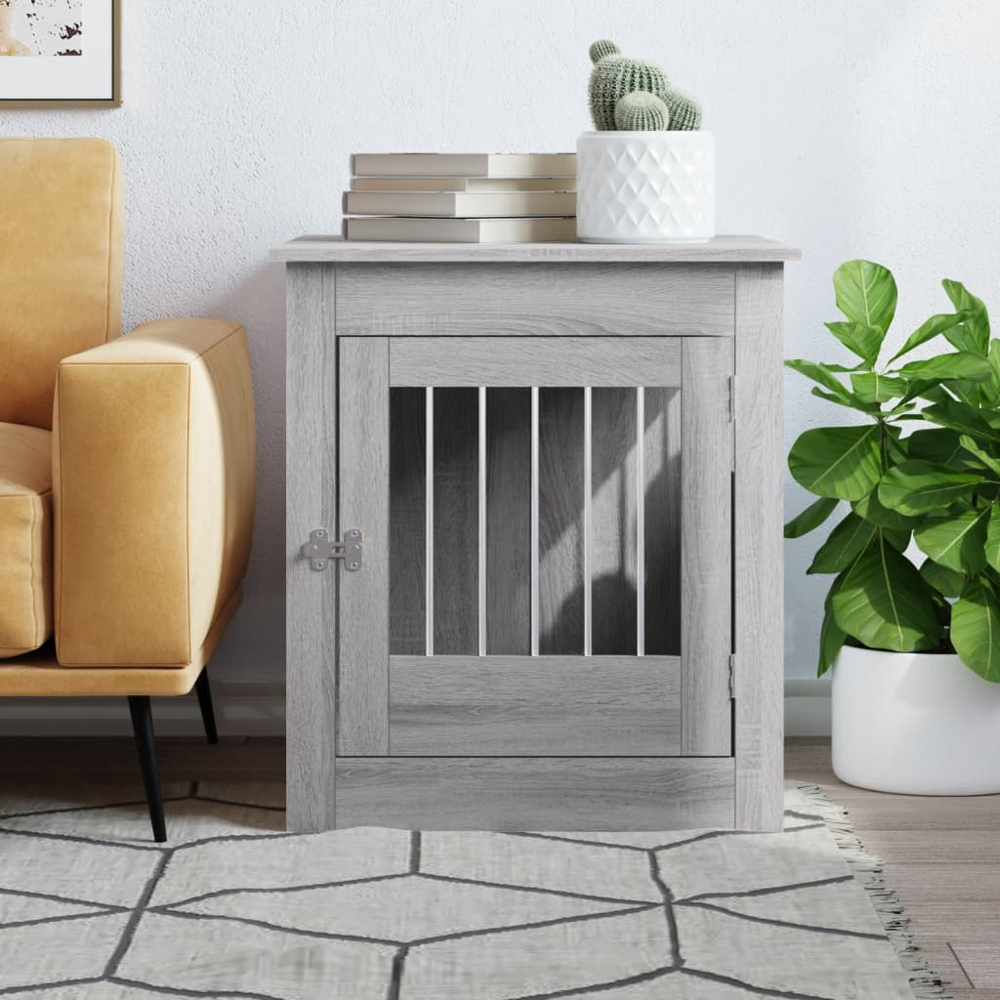 vidaXL Grey Processed Wood Dog Crate Furniture 64.5 x 80 x 71cm Image 2
