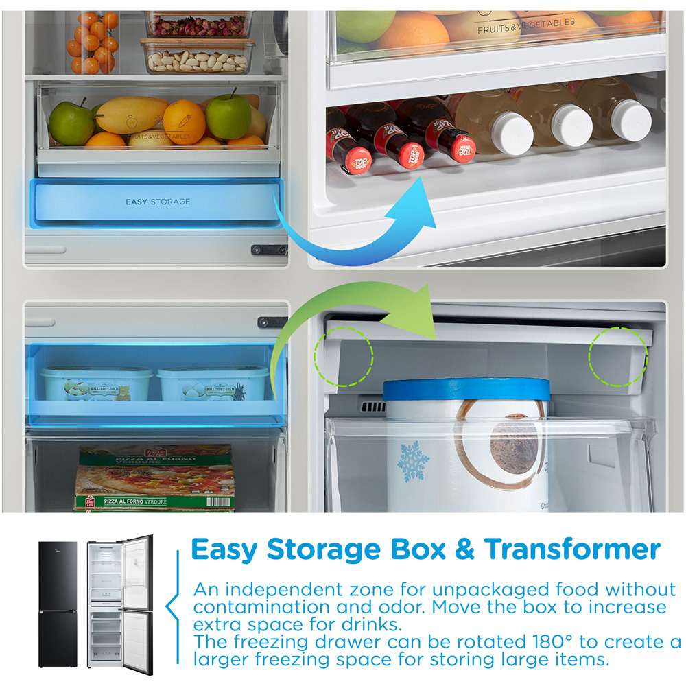Midea MDRB379FGD30 Black Total No Frost 273L Combi Fridge Freezer Image 4