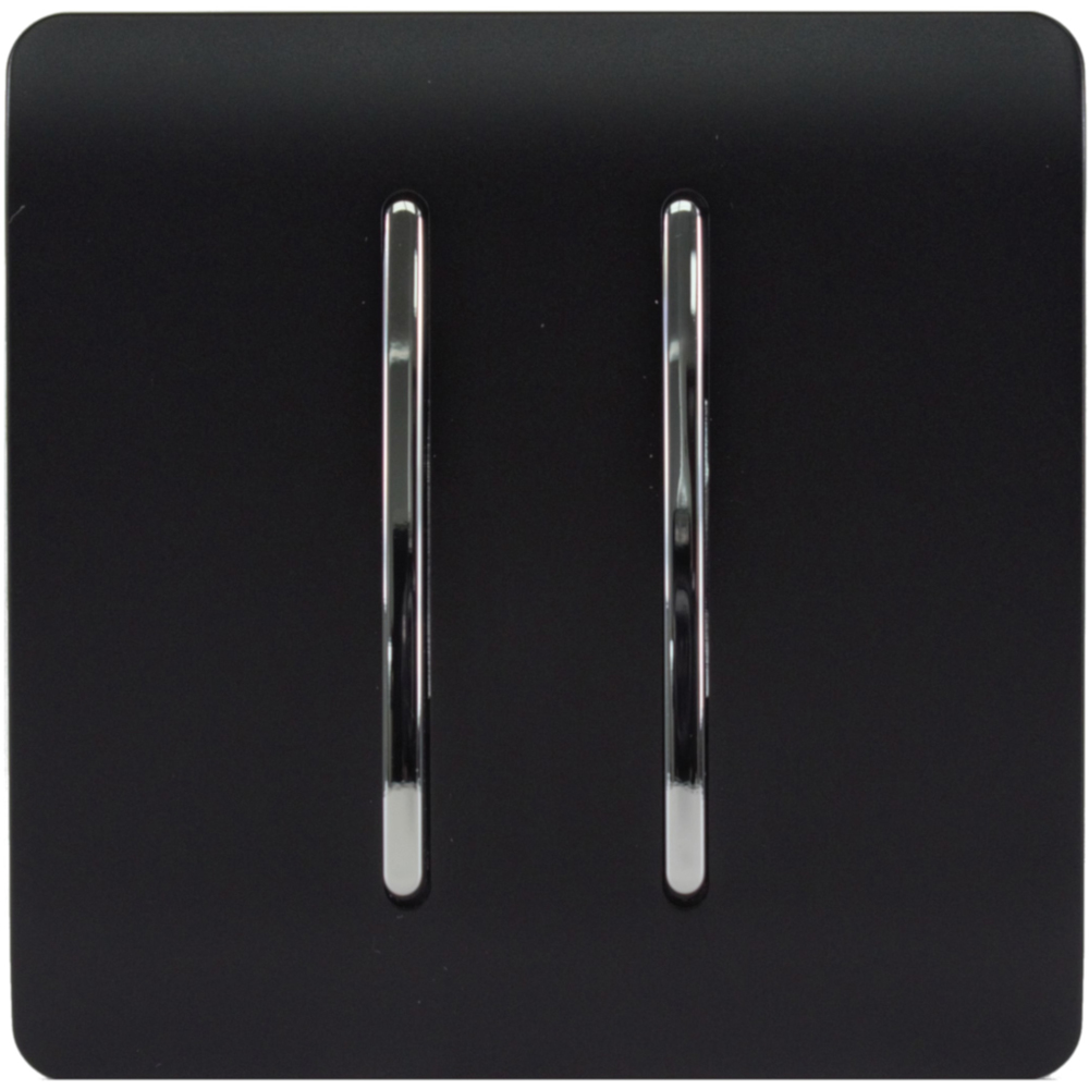 Trendi Switch 2 Gang 10amp 1 or 2 Way Matt Black Rocker Light Switch Image 1