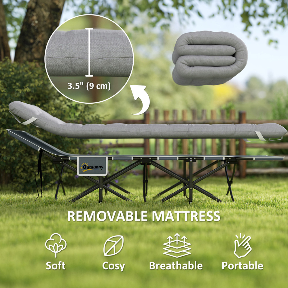 Outsunny Single Light Grey Folding Camping Cot with Mattress Image 3