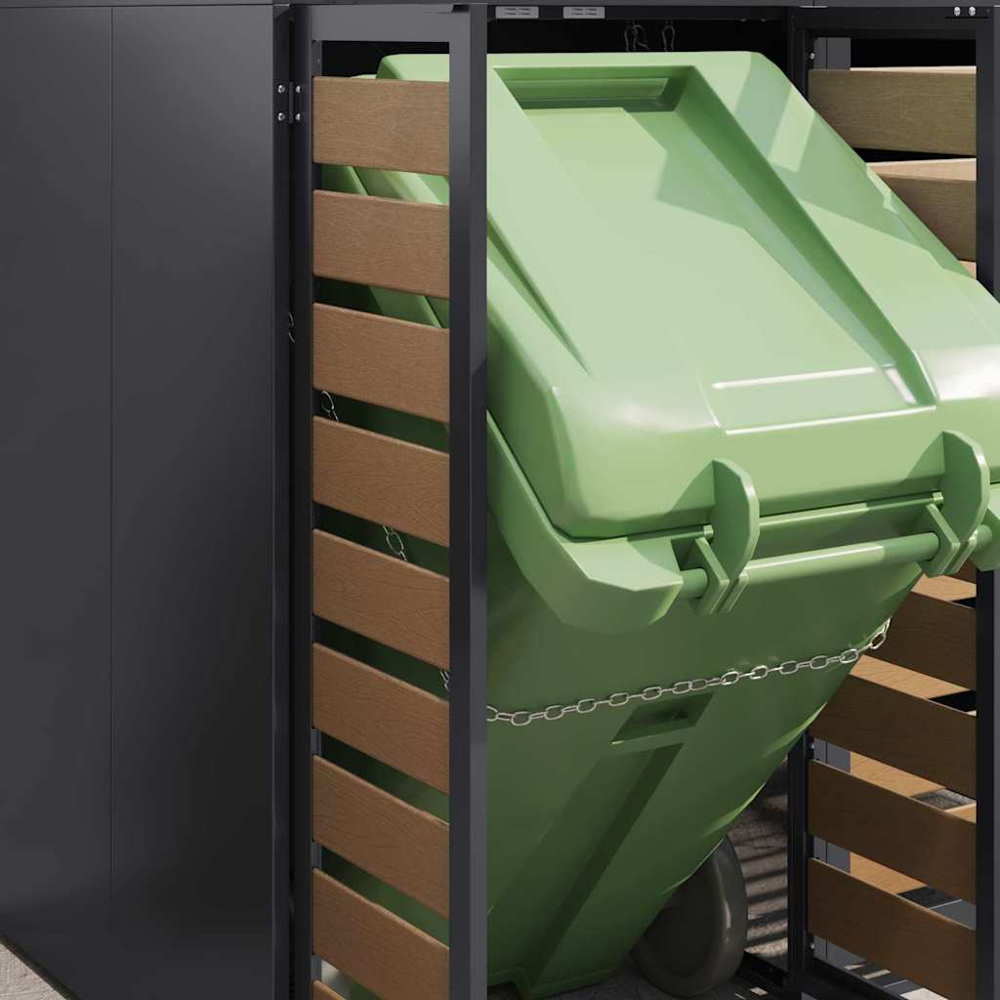 vidaXL Anthracite 2 Wheelie Bin Storage Shed with HDPE Door and Planter Roof Image 7
