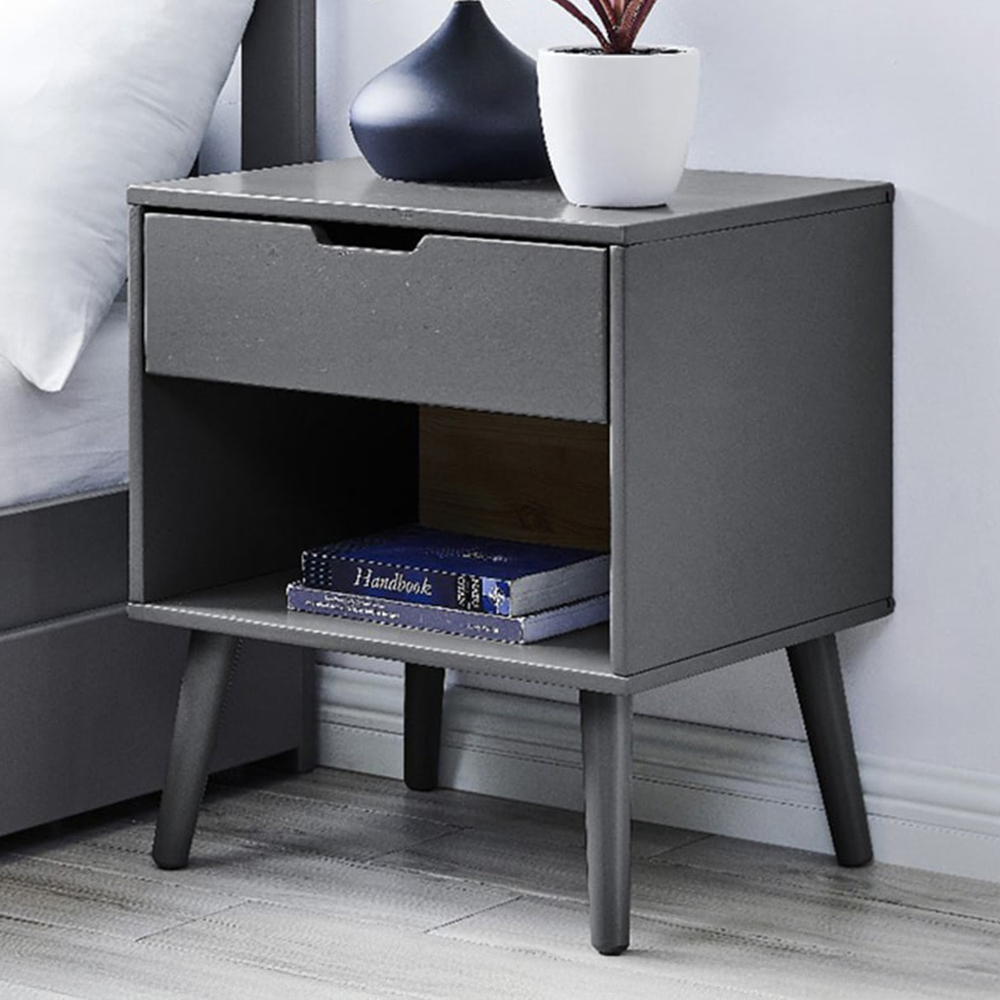 Furniturebox Isla Single Drawer Grey Bedside Table Image 1