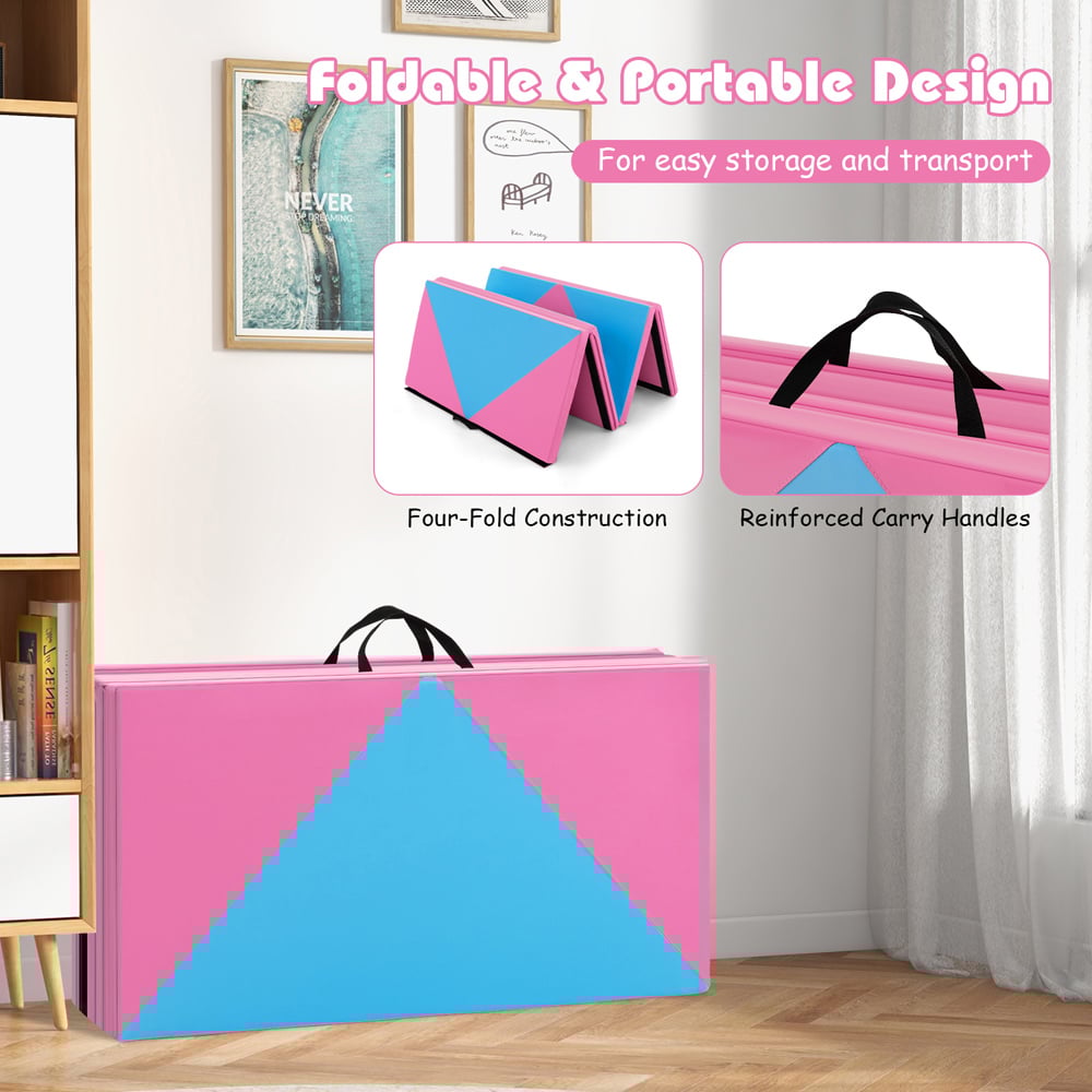 Costway Pink and Blue PU Leather Folding Gymnastics Mat 240cm Image 5