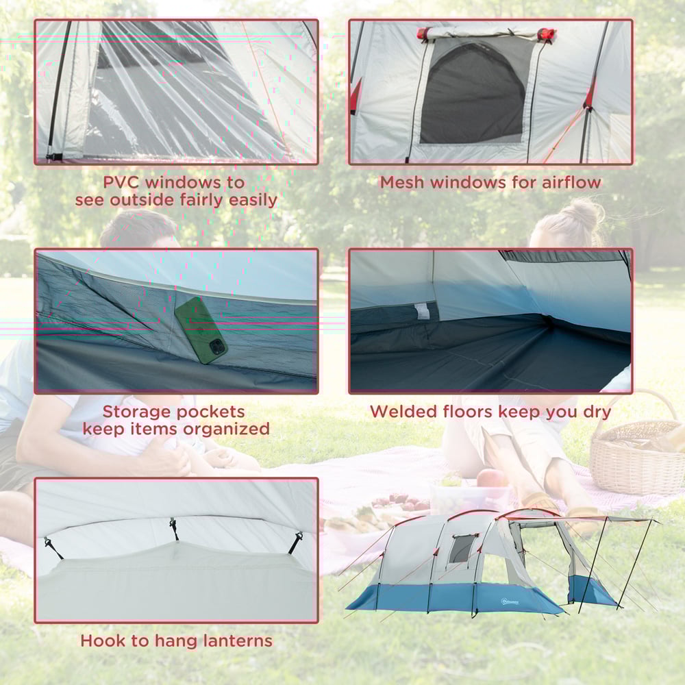 Outsunny 6-8 Person Tunnel Camping Tent Blue Image 6