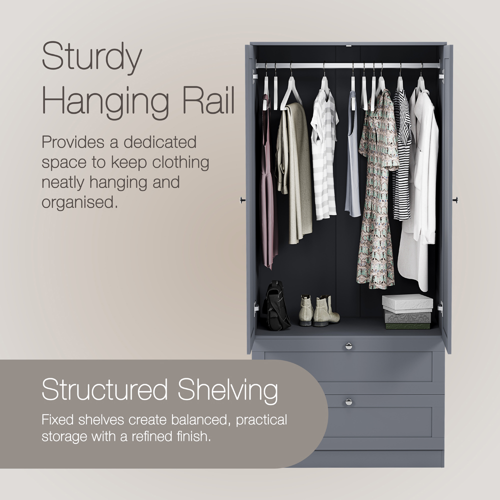 VIDA DESIGNS Altino 2 Door 2 Drawer Grey Shaker-Style Wardrobe Image 5