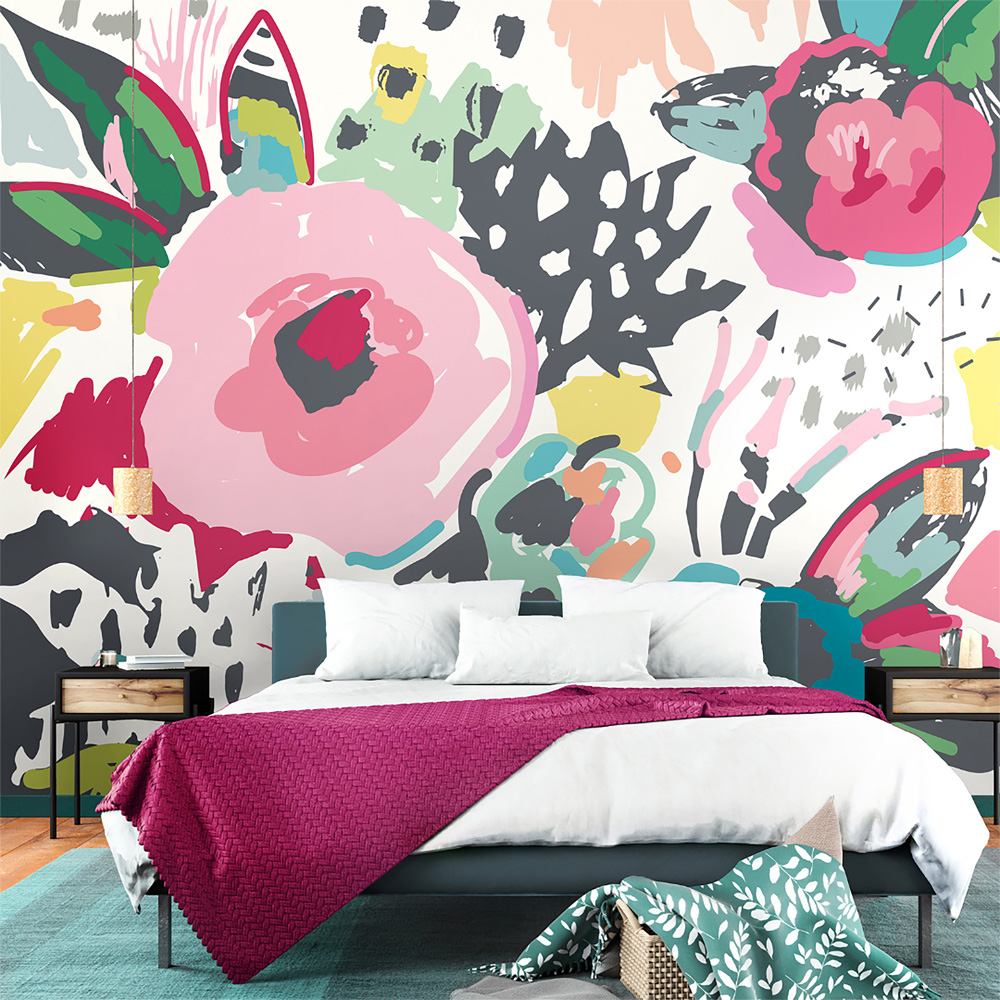 Origin Murals Abstract Floral Pink Wall Mural Image 1